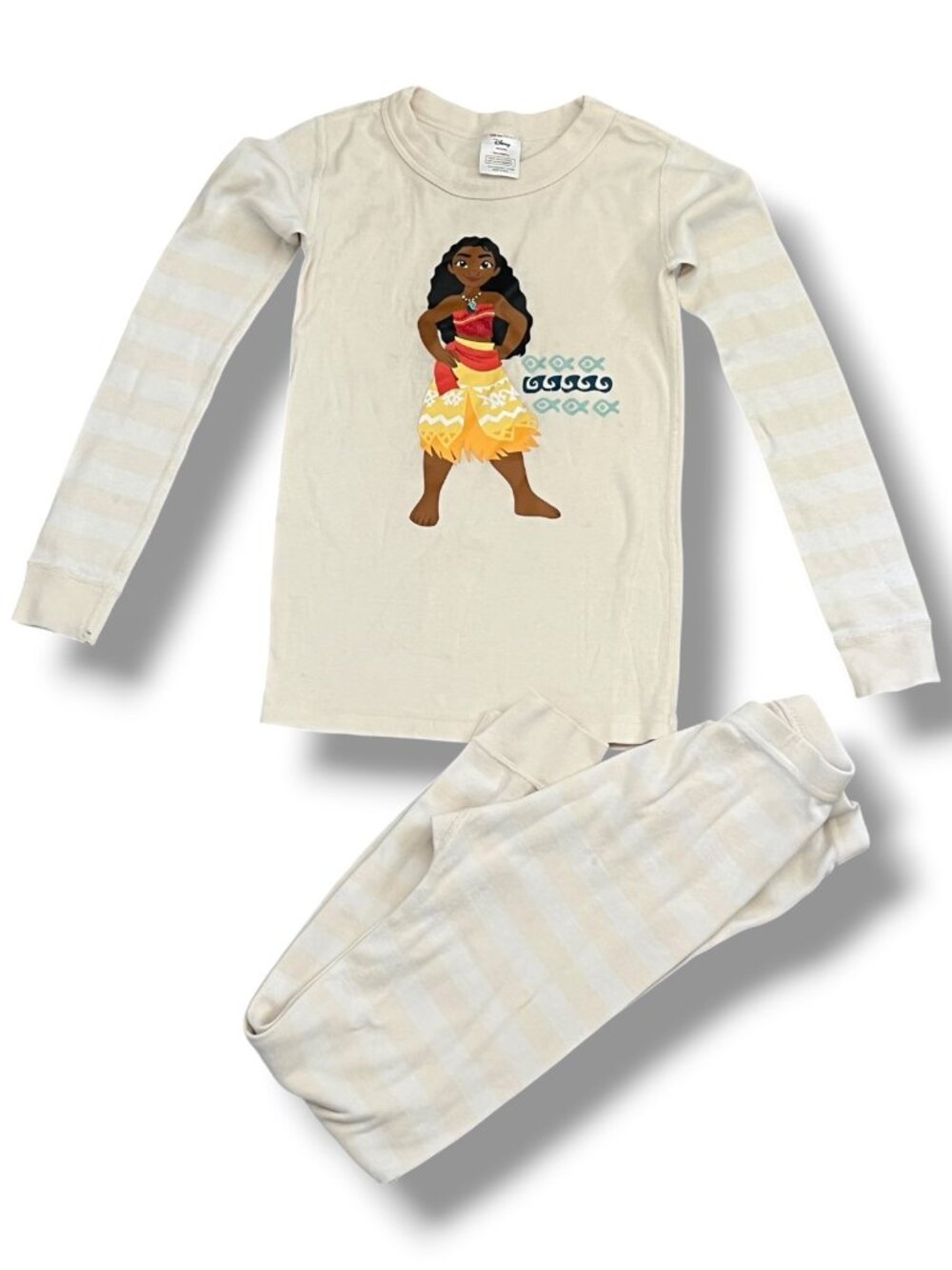 Hanna Andersson Yellow White Striped Organic Disney Moana Pajama Set Size 6-7Y